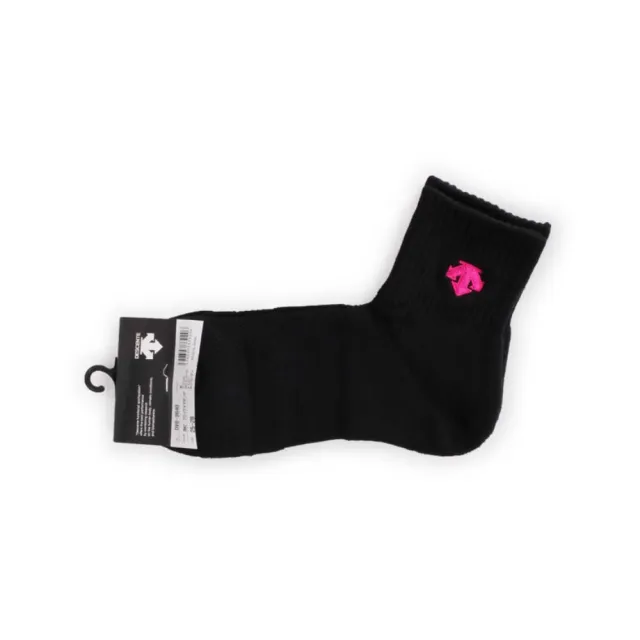 【DESCENTE】男女運動厚底短襪-日製 襪子 運動 訓練 迪桑特 黑桃紅(DVB-9640T-BMZ)