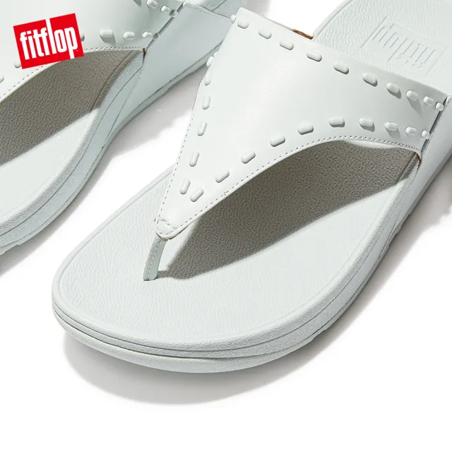 【FitFlop】LULU RUBBER-STUD LEATHER TOE-POST SANDALS縫線造型皮革夾脚涼鞋-女(海沫藍色)