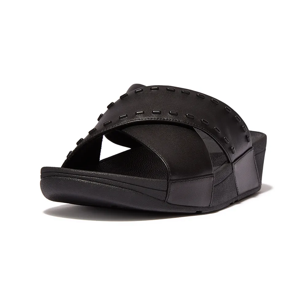 【FitFlop】LULU RUBBER-STUD LEATHER TOE-POST SANDALS縫線造型皮革夾脚涼鞋-女(黑色)