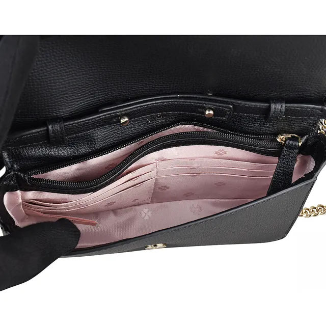 【KATE SPADE】kate spade金字LOGO牛皮鏈帶翻蓋磁釦式斜背包(黑)