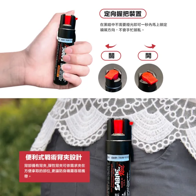 【SABRE 沙豹】戰術隨身背夾水柱型防身噴霧(ISO認證 專利設計 高辣椒素)安全