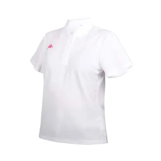 【KAPPA】女短袖POLO衫-台灣製 慢跑 高爾夫 網球 吸濕排汗 上衣 白桃紅(321S7UW-001)