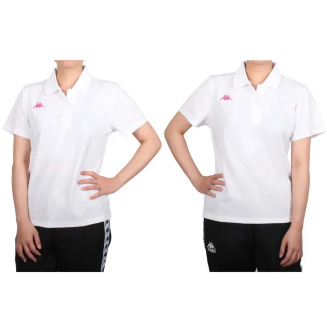 【KAPPA】女短袖POLO衫-台灣製 慢跑 高爾夫 網球 吸濕排汗 上衣 白桃紅(321S7UW-001)