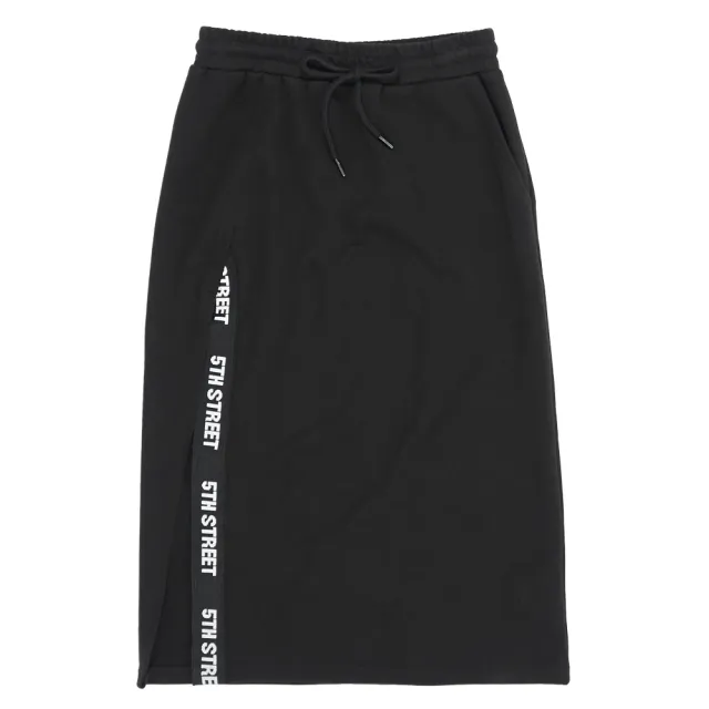 【5th STREET】雙11 女裝 長裙 休閒裙 鬆緊 側開衩 黑色(980035)