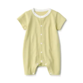 【MUJI 無印良品】新生兒棉混聚酯纖維短袖連身衣(共4色)