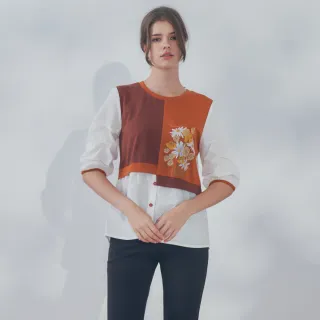 【MEDUSA 曼度莎】現貨-橘色拼接假兩件式襯衫（M-XL）｜女上衣 女襯衫 長版上衣(101-75401)