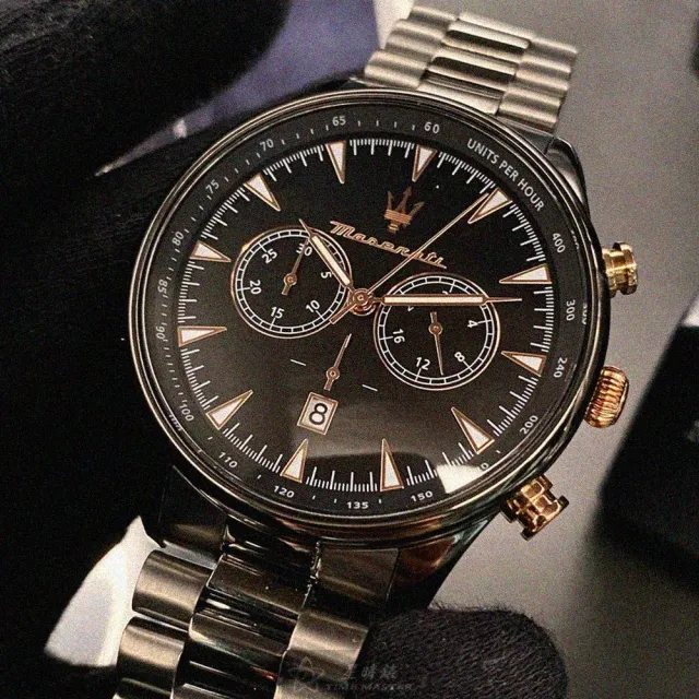 【MASERATI 瑪莎拉蒂】雙11瑪莎拉蒂男錶型號R8873646001(黑色錶面黑錶殼深黑色精鋼錶帶款)