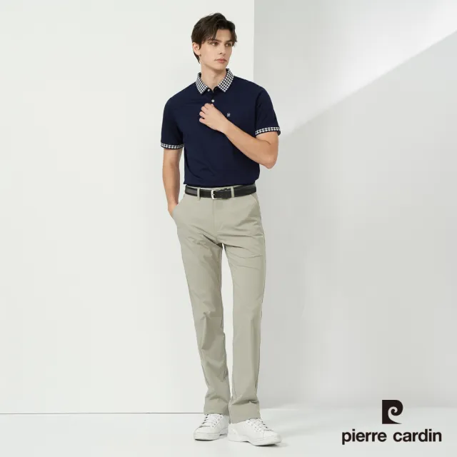 【pierre cardin 皮爾卡登】商務休閒 男款 純絲光棉素色短袖polo衫-深藍色(5237215-38)