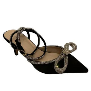 【JP Queen New York】蝴蝶結仙女水鑽繞腳尖頭細跟涼鞋(4色2種跟高可選)