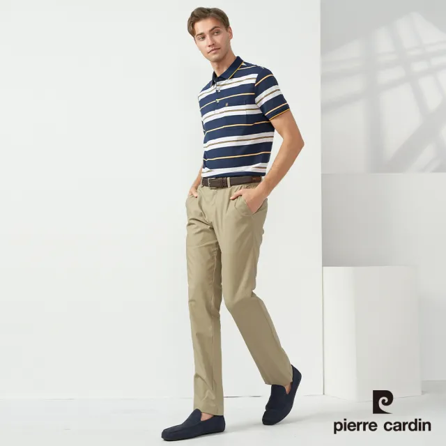 【pierre cardin 皮爾卡登】商務休閒 男款 橫條短袖POLO衫-深藍色(5237262-37)