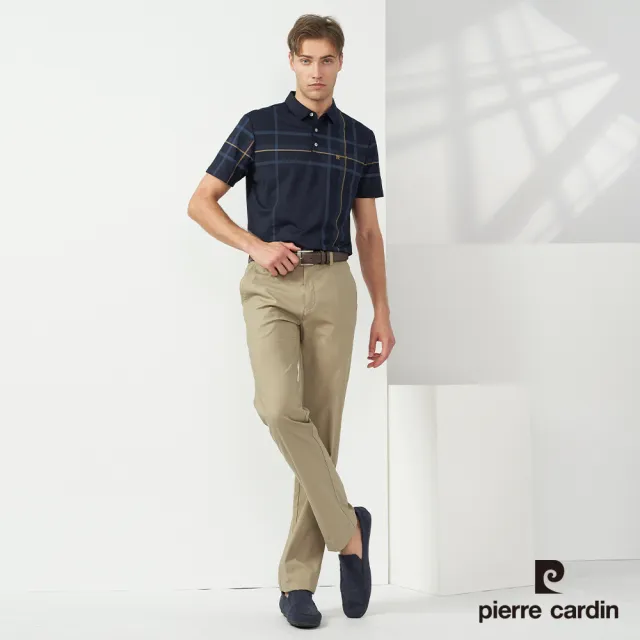 【pierre cardin 皮爾卡登】休閒服飾 男款 胸前印格短袖POLO衫-深藍色(5237217-38)