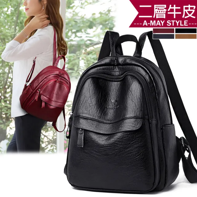 【Amay Style 艾美時尚】女包 真皮包 雙肩包 時尚素雅軟皮革後背包(4色.現貨+預購)