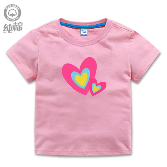 【時尚Baby】女童 短袖T恤 粉色愛心純棉短袖上衣(女中小童裝 春夏T恤短 袖運動休閒上衣)