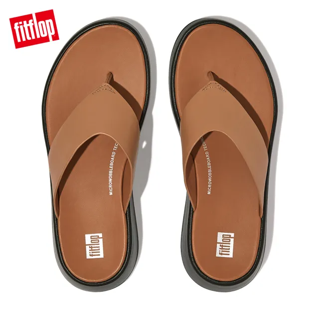 【FitFlop】F-MODE LEATHER FLATFORM TOE-POST SANDALS厚底夾腳涼鞋-女(淺褐色)