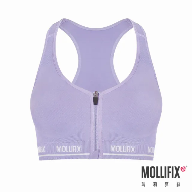 【Mollifix 瑪莉菲絲】A++3D無縫前開拉鍊運動BRA、瑜珈服、無鋼圈、開運內衣(淡藍紫)
