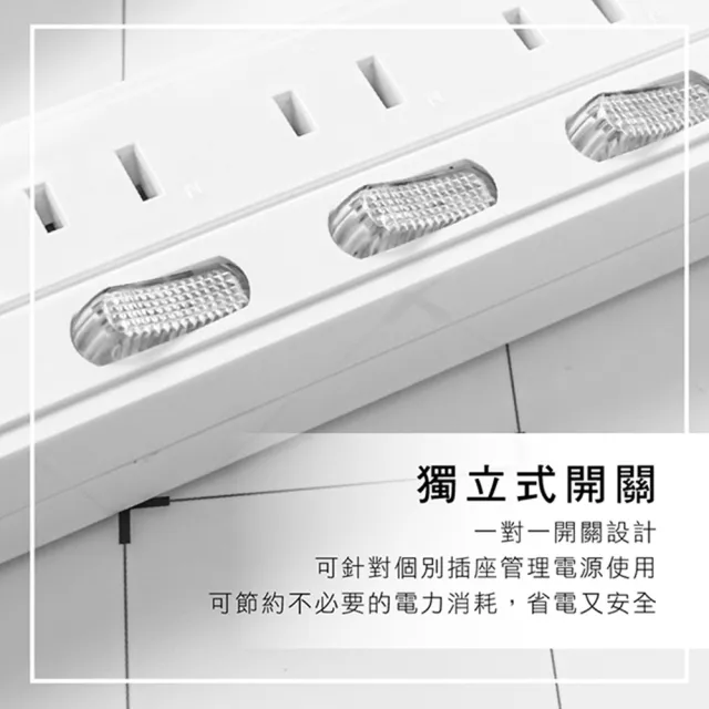 【KINYO】6開6插防火雙層絕緣過載保護  獨立開關安全電源延長線(6尺1.8M)
