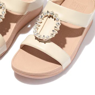 【FitFlop】LULU CRYSTAL-CIRCLET LEATHER H-BAR SLIDES圓環水鑽H造型涼鞋-女(白石色)