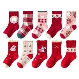 【安朵童舖】現貨韓版兒童聖誕襪女童五入組毛圈加厚襪子男童復古小玫瑰襪子寶寶襪子五入組(017)