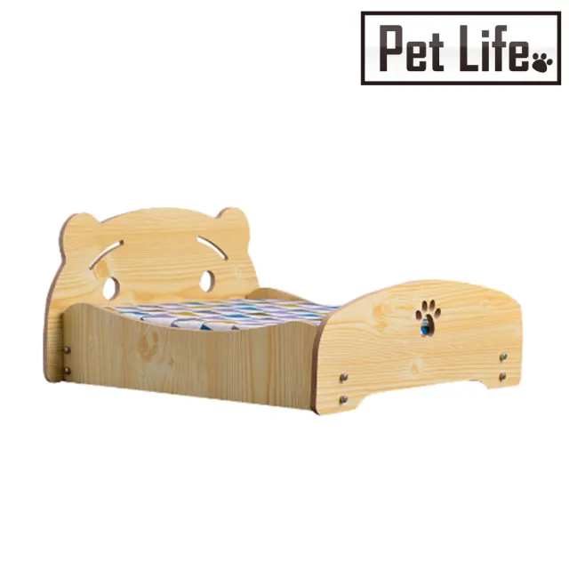 【Pet Life】防潮透氣可拆洗寵物木床/貓窩/狗窩 原色小熊款(L號)