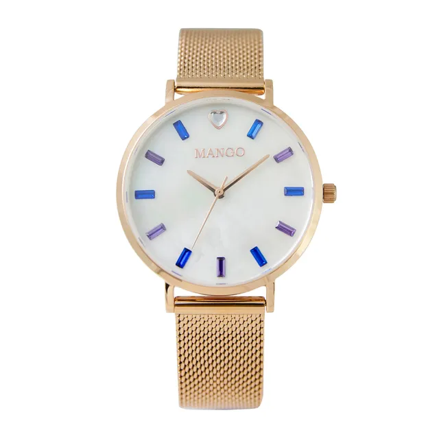 【MANGO】甜美繽紛晶鑽時尚米蘭腕錶-MA6770L-55R-H(玫瑰金x白色/36mm)