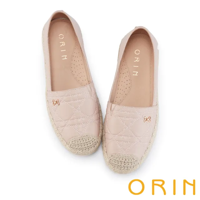 【ORIN】外露縫線羊皮麻編底休閒鞋(粉紅)