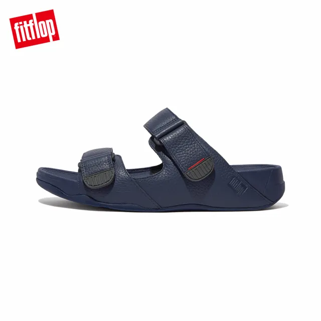 【FitFlop】GOGH MOC SLIDE IN LEATHER可調式皮革雙帶涼鞋-男(午夜藍)