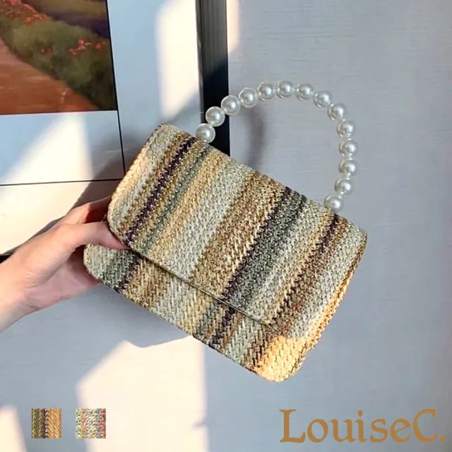 【LouiseC.】雙11 Tree House 韓國麻料草編珍珠提把手提斜背鍊帶包-2色(YS23344)