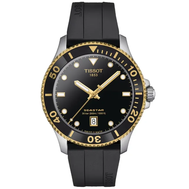 【TISSOT 天梭 官方授權】SEASTAR 1000海星系列 黑金 潛水腕錶 / 40mm 禮物推薦 畢業禮物(T1204102705100)