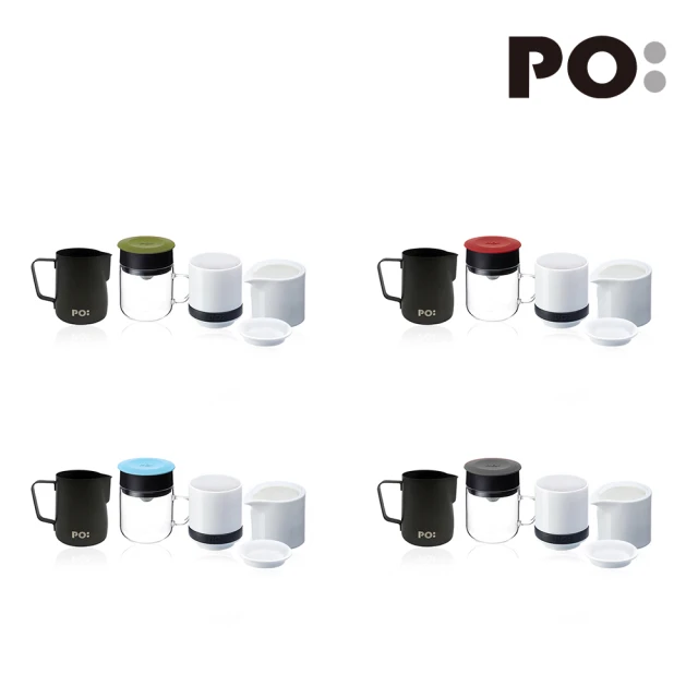 【PO:】手沖咖啡玻璃杯組(咖啡杯240ml/拉花杯-黑/糖奶罐)(多色可選)