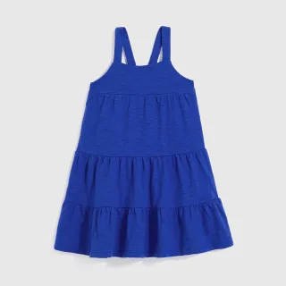 【GAP】女幼童裝 純棉打褶吊帶洋裝-藍色(663791)