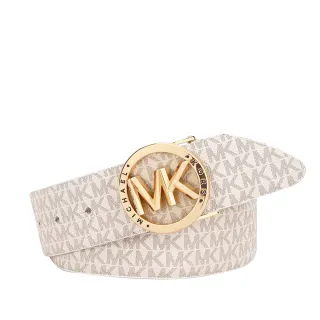 【Michael Kors】雙色雙面老花LOGO釦頭皮帶-香草白/粉