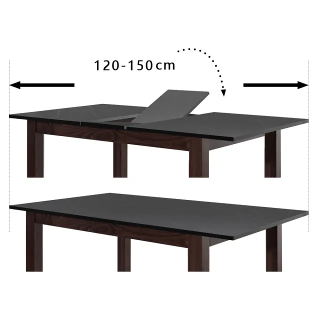 【RICHOME】黑麗可延伸餐桌椅組/休閒桌椅/工作桌椅(1桌2椅1長凳)