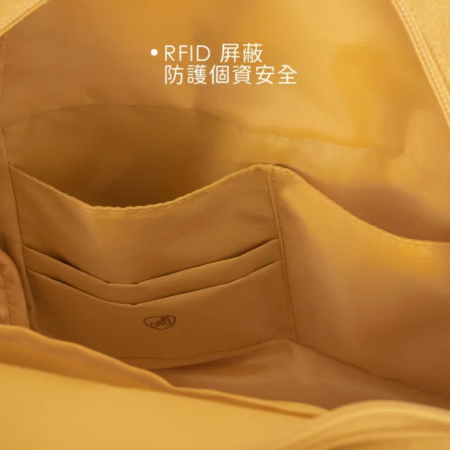 【Travelon】美國 Coastal帆布雙層後背包 芥末黃S / 雙肩包 學生包 旅行包 RFID