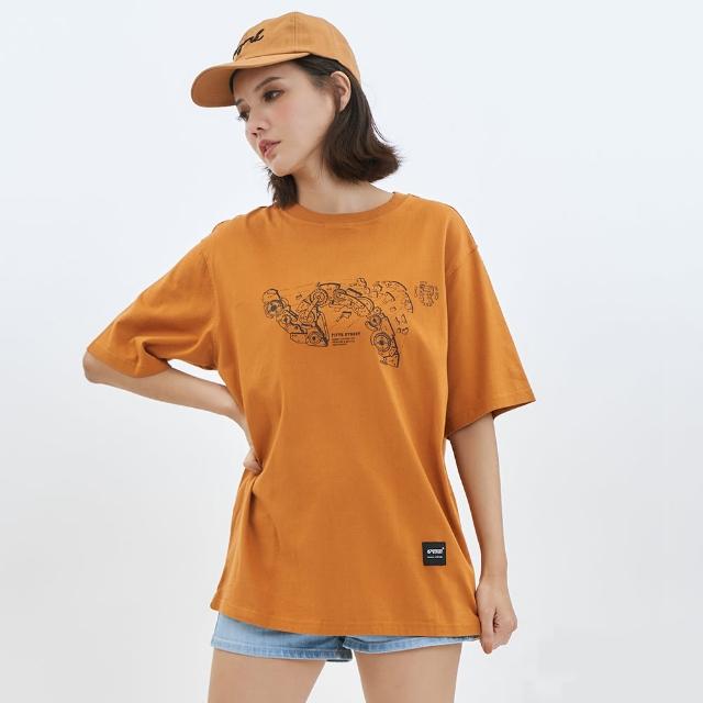 【5th STREET】中性 短t 短袖 上衣 t恤 TEE 機械 logo 棉質 橘色(5A7009)