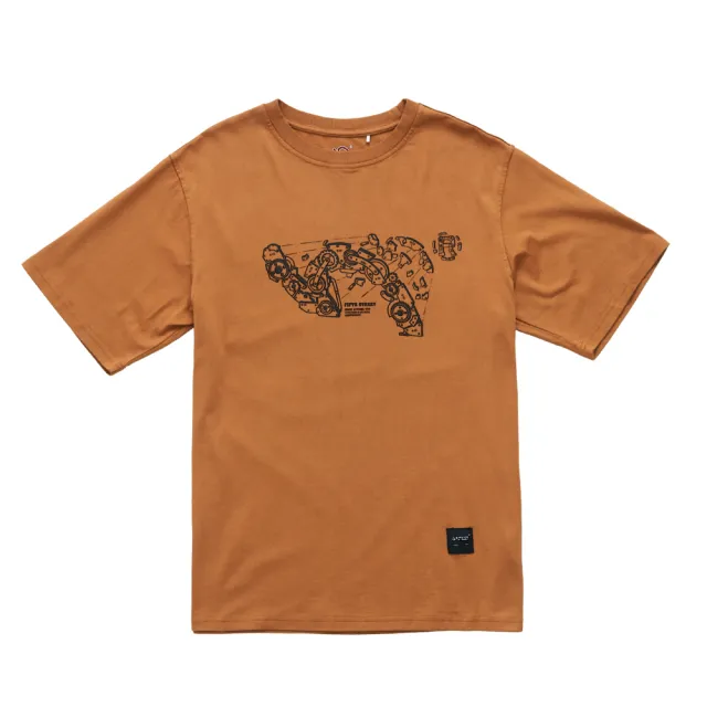 【5th STREET】中性款機械LOGO圖案短袖T恤-黃褐色