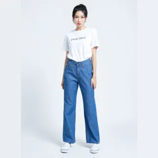 【SOMETHING】女裝 涼爽寬鬆直筒褲(中古藍)