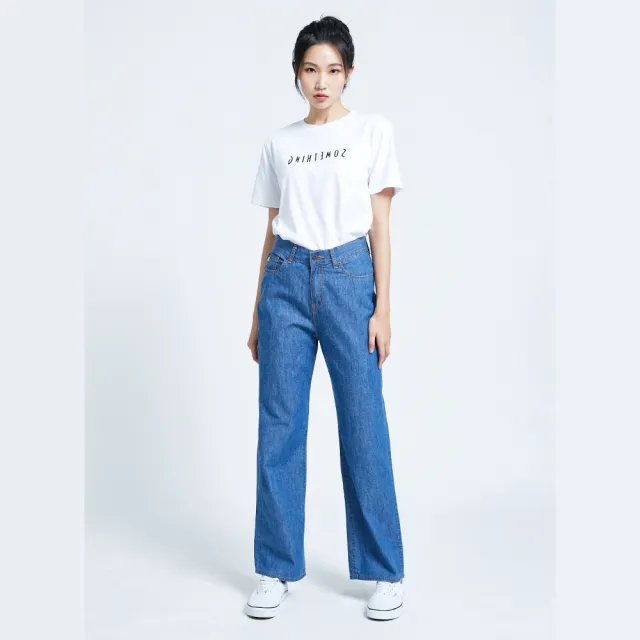 【SOMETHING】女裝 涼爽寬鬆直筒褲(中古藍)