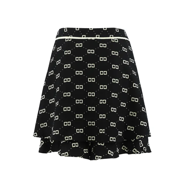 【ILEY 伊蕾】復古老花風格荷葉短褲裙(黑色；M-XL；1232062451)