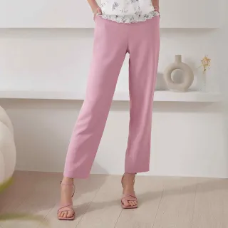【ILEY 伊蕾】百搭時尚側拉鍊後鬆緊直筒長褲(粉色；M-XL；1232066553)