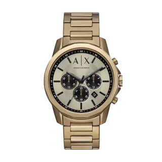 【A|X Armani Exchange 官方直營】Banks AX經典LOGO三眼計時手錶 棕色不鏽鋼鍊帶 44MM AX1739