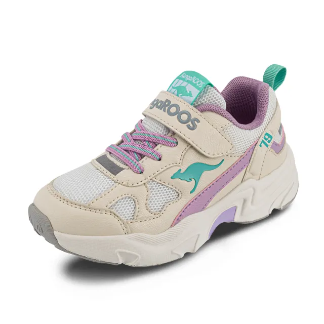 【KangaROOS 美國袋鼠鞋】童鞋 ROKKIE 79 復古老爹 運動跑鞋(米/紫-KK31947)