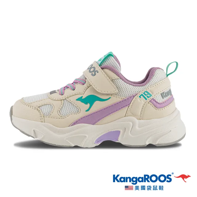 【KangaROOS 美國袋鼠鞋】童鞋 ROKKIE 79 復古老爹 運動跑鞋(米/紫-KK31947)