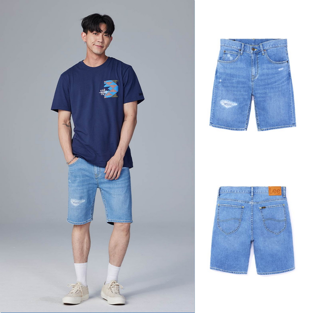 【Lee】男裝 牛仔短褲 / 涼感 901 合身彈性 淺藍洗水 / Lites 輕磅系列(LB317028969)