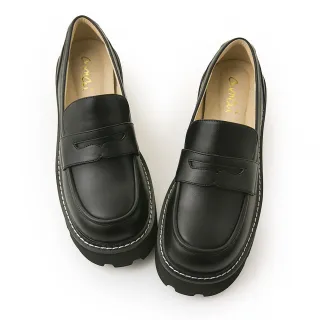 【amai】簡約質感厚底樂福鞋 休閒鞋 鬆糕鞋 懶人鞋 厚底鞋 樂福鞋 時尚 大尺碼 LF23-9BK(黑色)