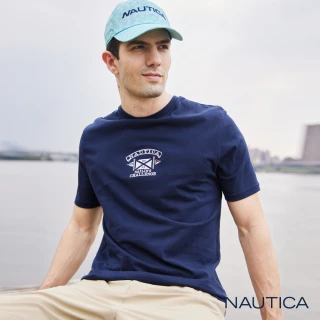 【NAUTICA】男裝 旗語圖騰純棉短袖T恤(深藍)