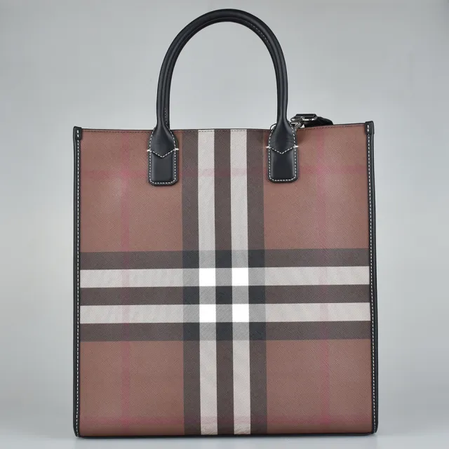 【BURBERRY 巴寶莉】Denny經典LOGO標誌格紋手提斜背琴譜包(深褐格紋)