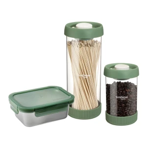 【CorelleBrands 康寧餐具】316可微波不鏽鋼保鮮盒+玻璃儲物罐3入組(C05)