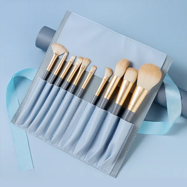【MAANGE 瑪安格】藍橋 木柄化妝刷具10件組 刷具套裝 彩妝刷具(附刷包)