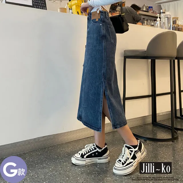 【JILLI-KO】韓版丹寧系列可調整開扣吊帶短裙 吊帶褲 牛仔裙 長裙-F(多款任選)