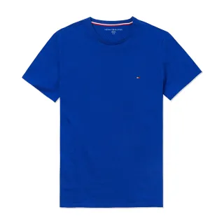 【Tommy Hilfiger】TOMMY 經典刺繡Logo圓領素面短袖T恤 上衣-藍色(平輸品)